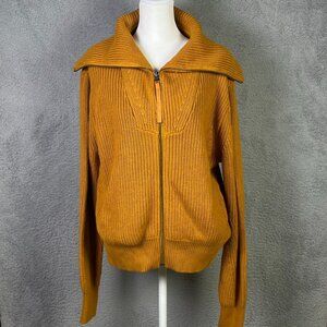 Varley Mayville Knit Jacket Womens Small Yellow Brown Full Zip High Neck Preppy